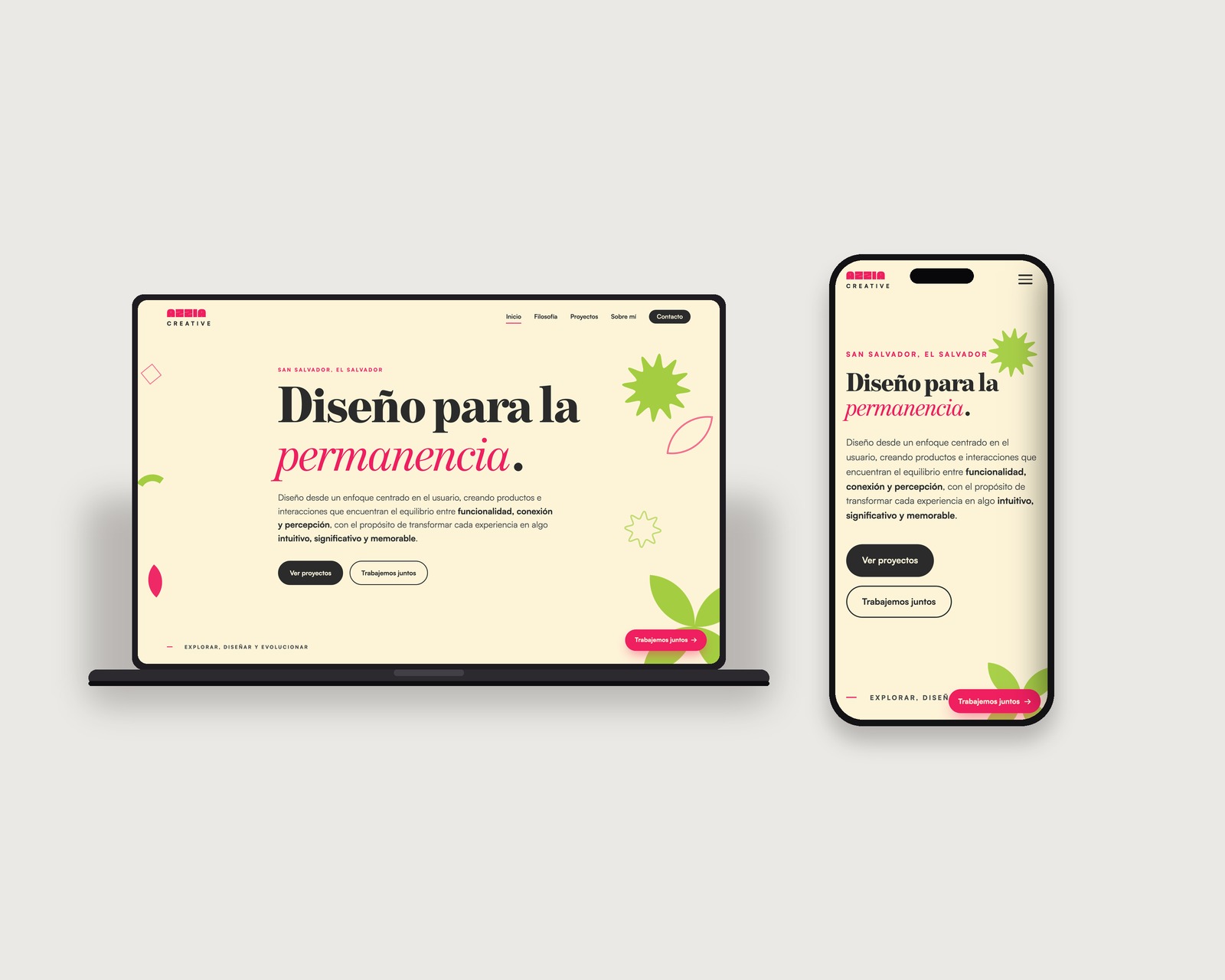 Azzia · Gabriela's portfolio website, desktop and mobile
