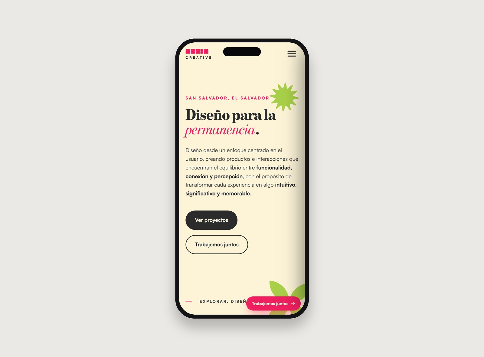 Azzia, the responsive mobile version of the website