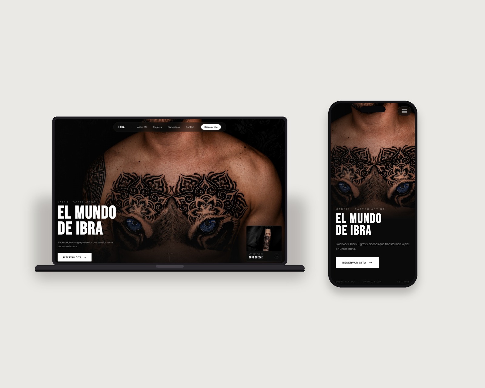 Ibra · Tattoo Artist website, desktop and mobile