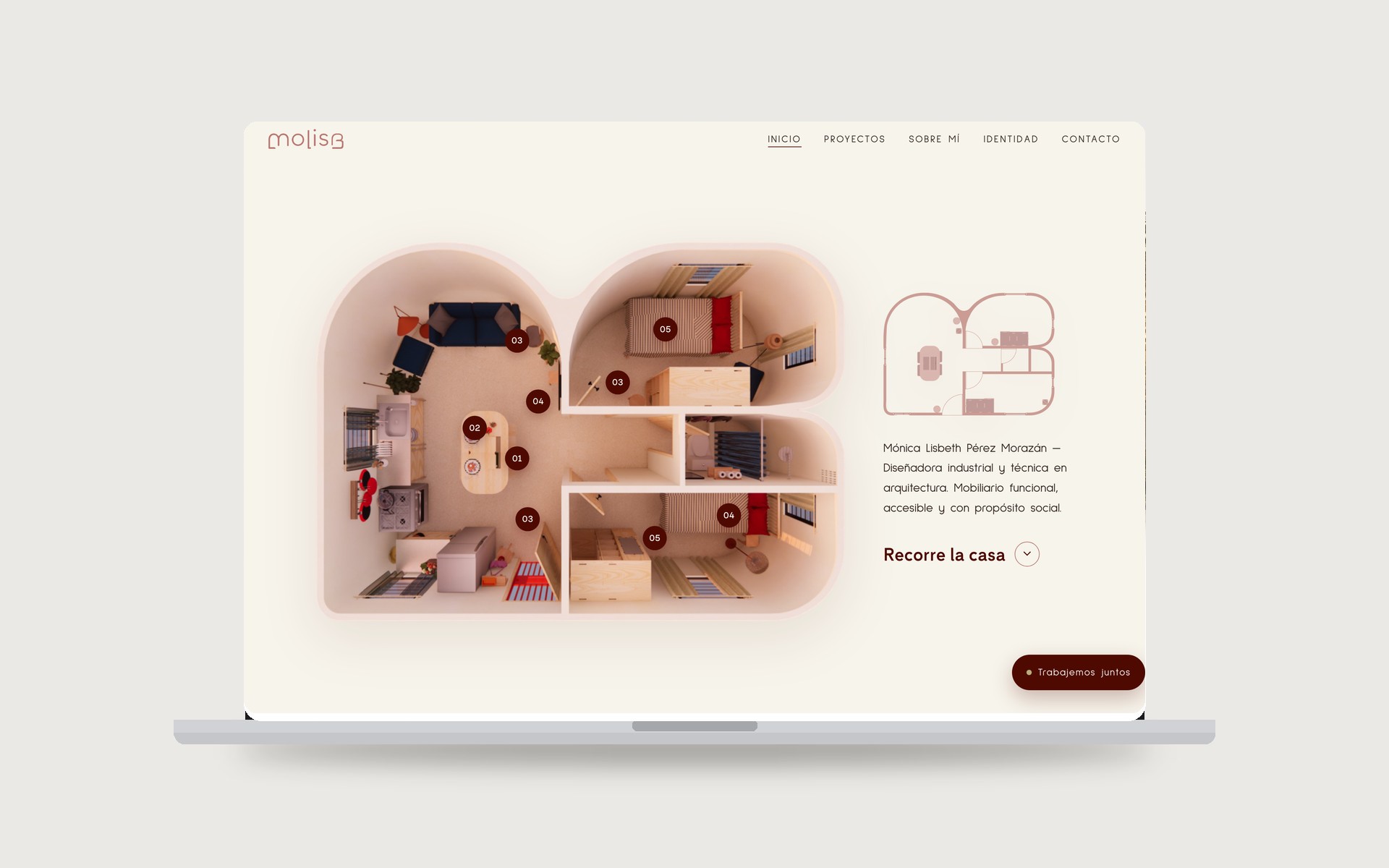 MOLISB — portfolio website home with an interactive 3D house hero