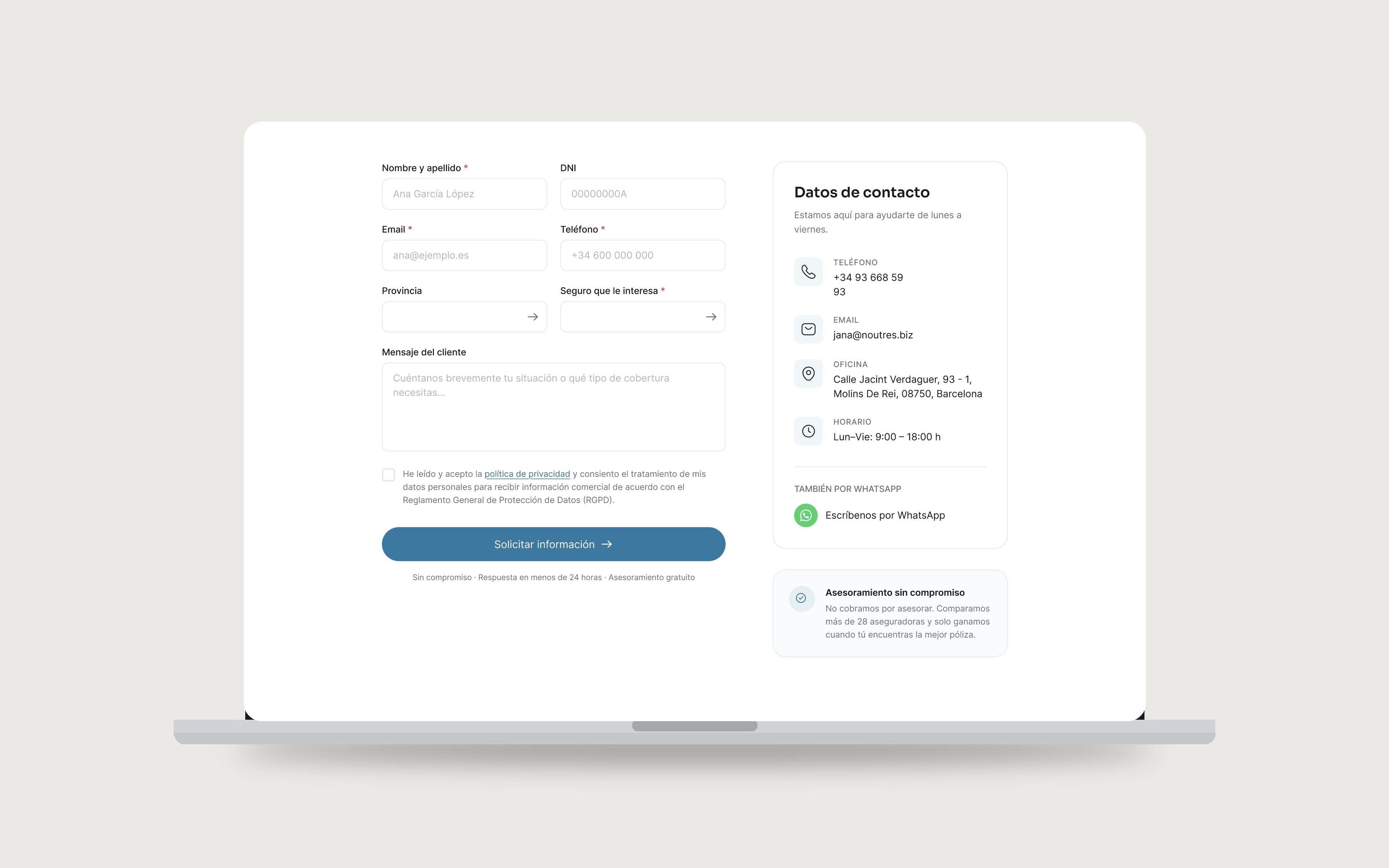 Nou Tres Grupo BMS — contact and lead form page
